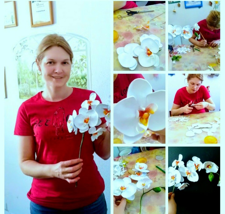 девушка сделала цветы из фоамирана